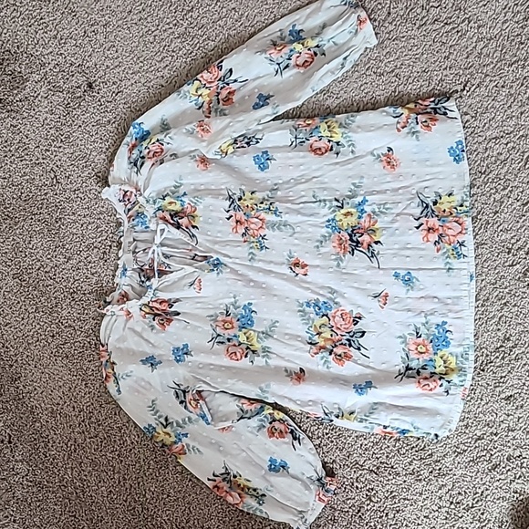 LOFT Tops - Floral Tie Neck 3/4 Sleeve Blouse- PXS Loft